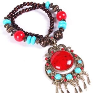 Bohemian Braided Rice Bead Necklace Sweater Chain - Red