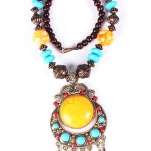 Bohemian Braided Rice Bead Necklace Sweater Chain - Yellow