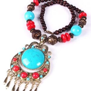 Bohemian Braided Rice Bead Necklace Sweater Chain - Blue