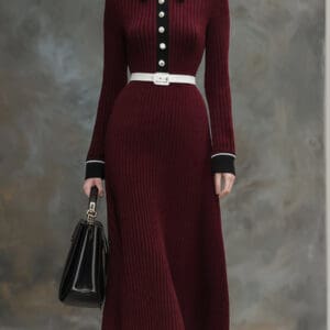 Angora Red Knitted Black Contrast Maxi Dress - Angora Red